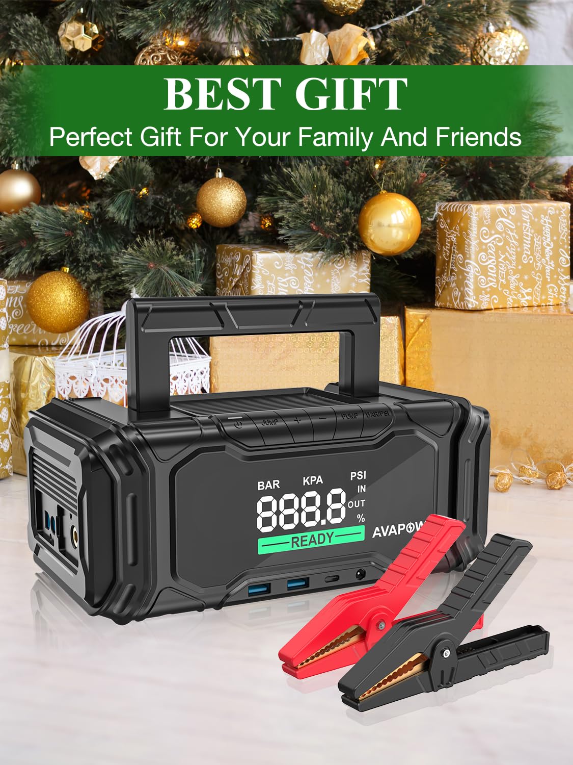 AVAPOW Car Battery Jump Starter 3000A Peak with Air Compressor, 12V 150PSI Portable Jumpstart with Force Start Function, Portable Starters for Up to 8L Gas 8L Diesel Engine, PD 60W Fast Charging