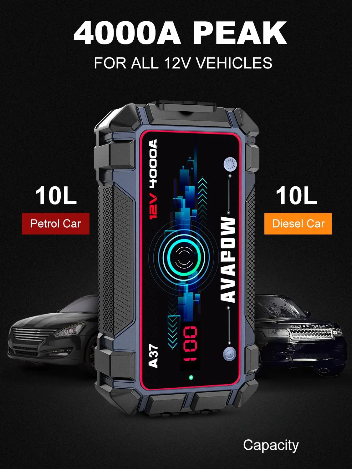 AVAPOW A37 Car Battery Jump Starter  4000A Peak Battery Capacity
