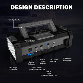 AVAPOW A68 Car Battery Jump Starter 6000A Peak  Battery Capacity