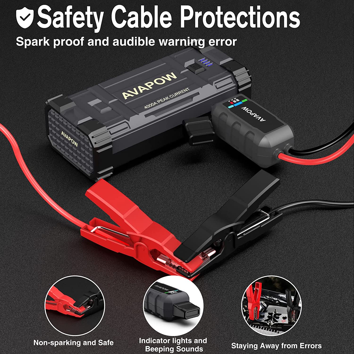 AVAPOW A58 Car Battery Jump Starter 4000A Peak Battery Capacity