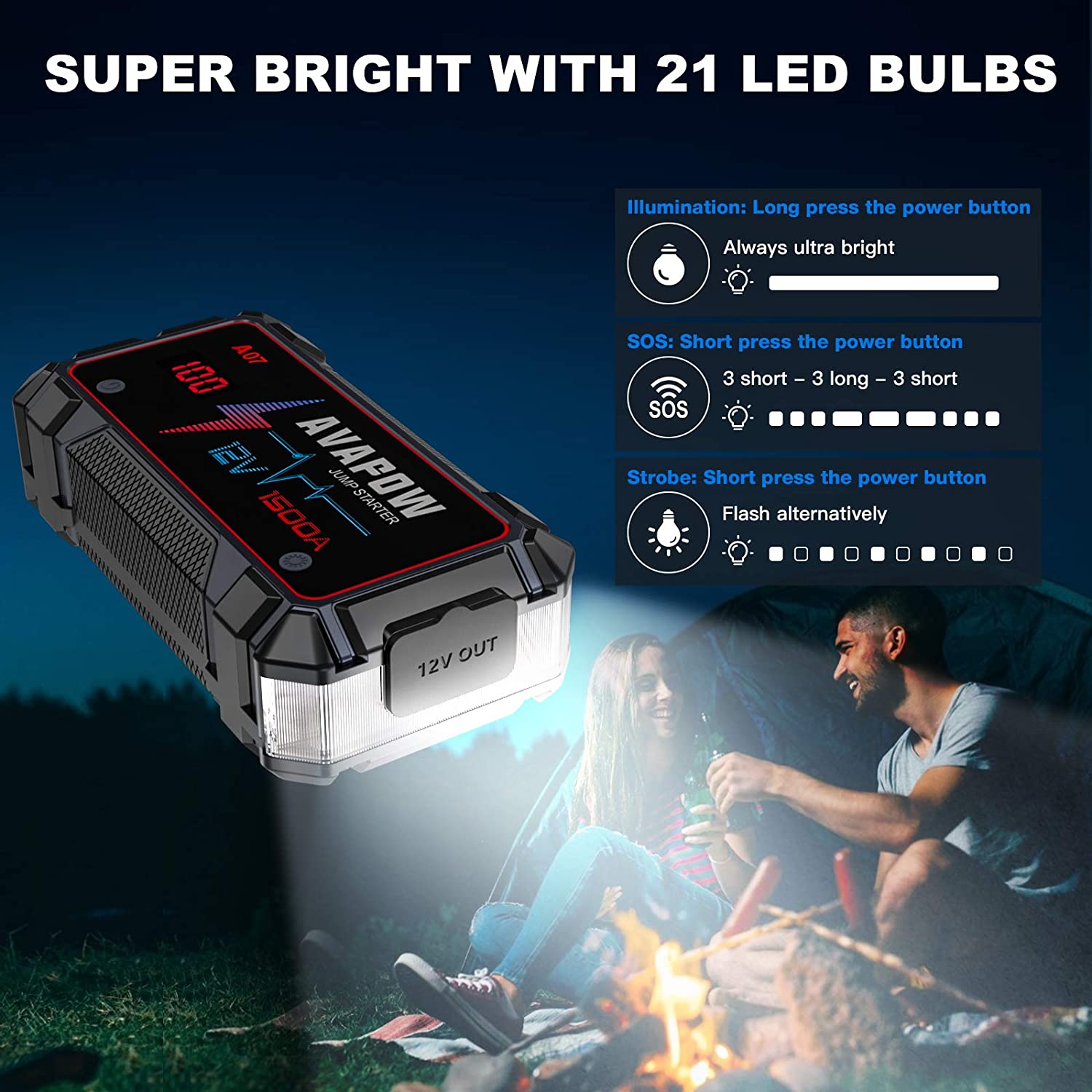 AVAPOW A07 Car Battery Jump Starter 1500A Peak  Battery Capacity